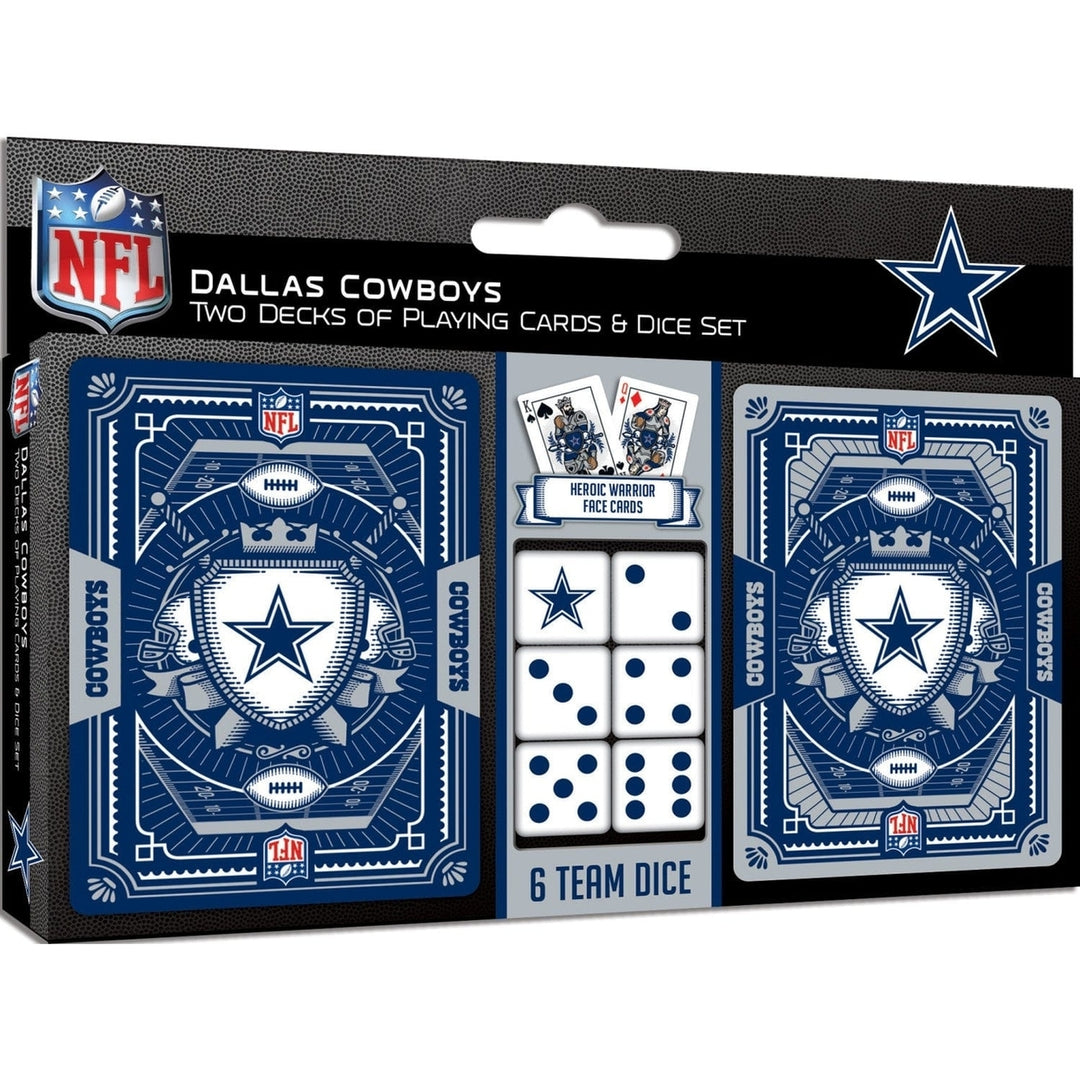 Dallas Cowboys 2-Pack Playing Cards and Dice Set NFL Casino Game Night Accessories Image 1