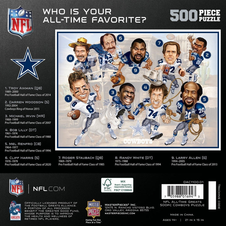 Dallas Cowboys 500 Piece Jigsaw Puzzle NFL All Time Greats Recycled Material Image 3