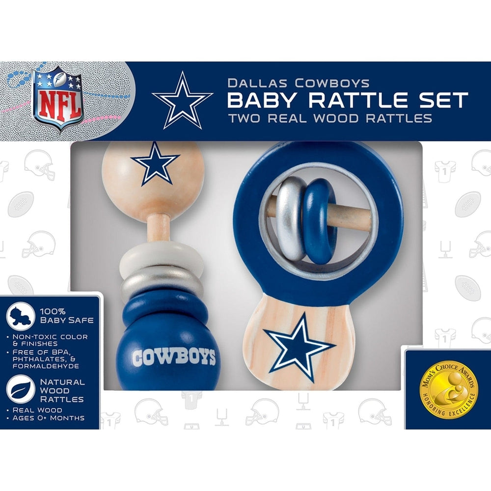 Dallas Cowboys Baby Rattles 2-Pack Non-Toxic Wood Growth Development Toys Image 2