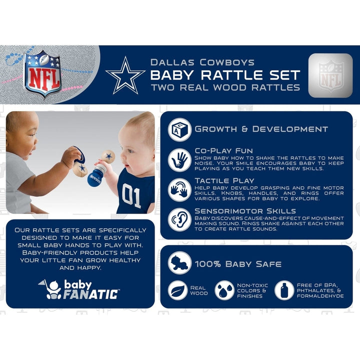 Dallas Cowboys Baby Rattles 2-Pack Non-Toxic Wood Growth Development Toys Image 3