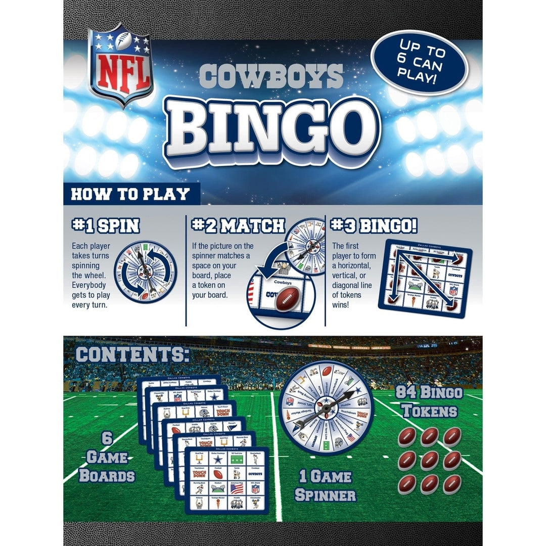 Dallas Cowboys Bingo Game NFL Family Fun Includes Spinner Boards and Tokens Image 3