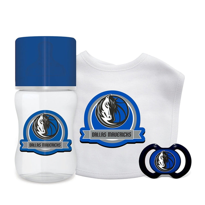 Dallas Mavericks Baby Fanatic 3-Piece Gift Set BPA-Free Cotton Bib Bottle Pacifier Image 1