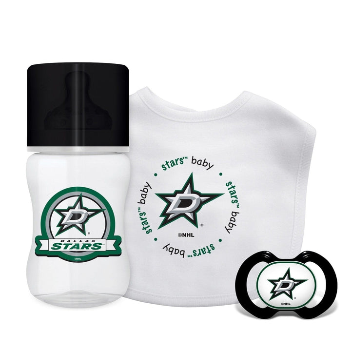 Dallas Stars 3-Piece Baby Gift Set BPA-Free Pacifier Bottle Bib Cotton NHL Image 1