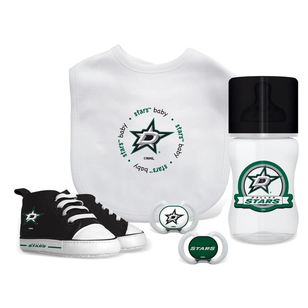 Dallas Stars 5-Piece Baby Gift Set Unisex BPA-Free Bib Bottle Shoes Pacifiers Image 1