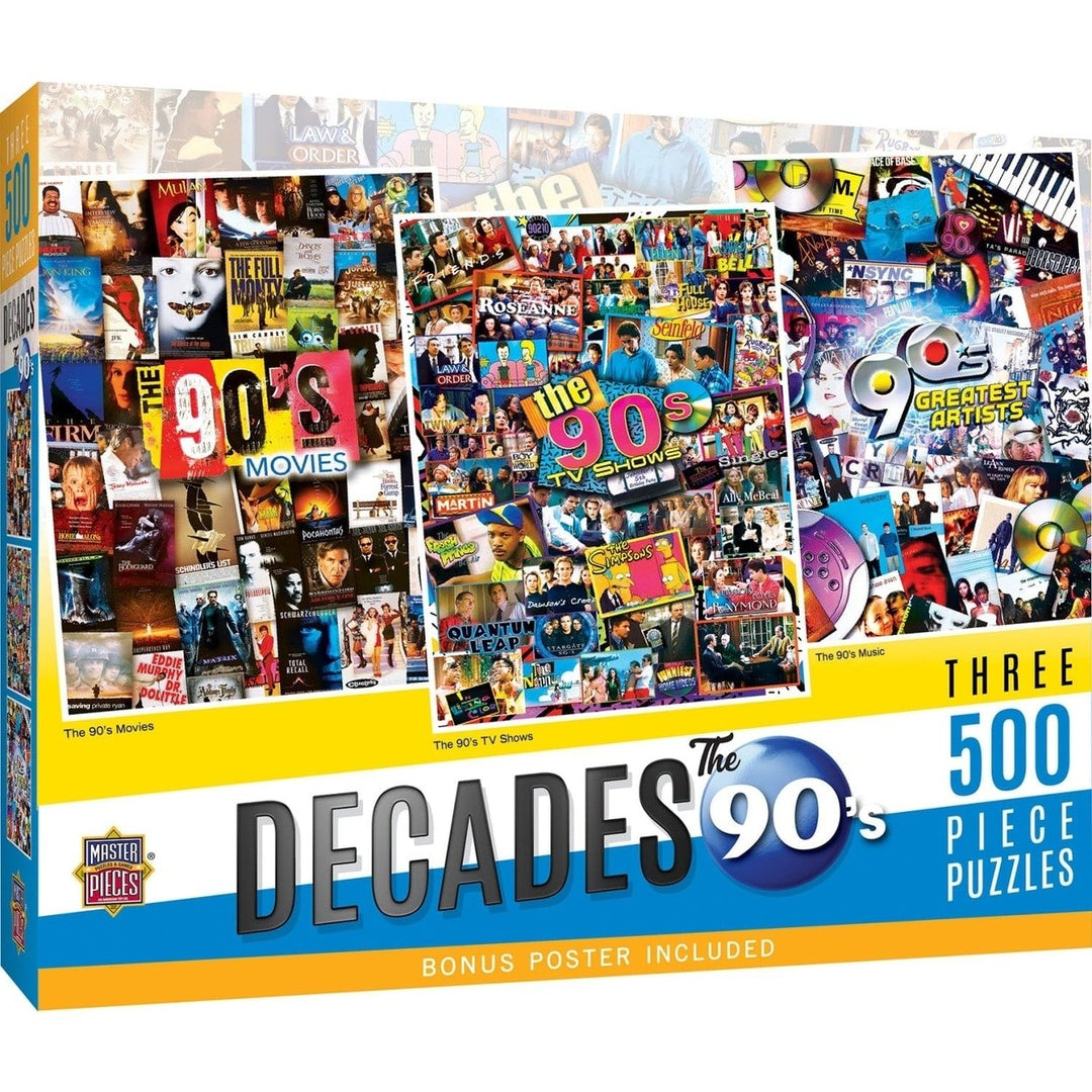 Decades - The 90s 500 Piece Jigsaw Puzzles 3 Pack Image 1