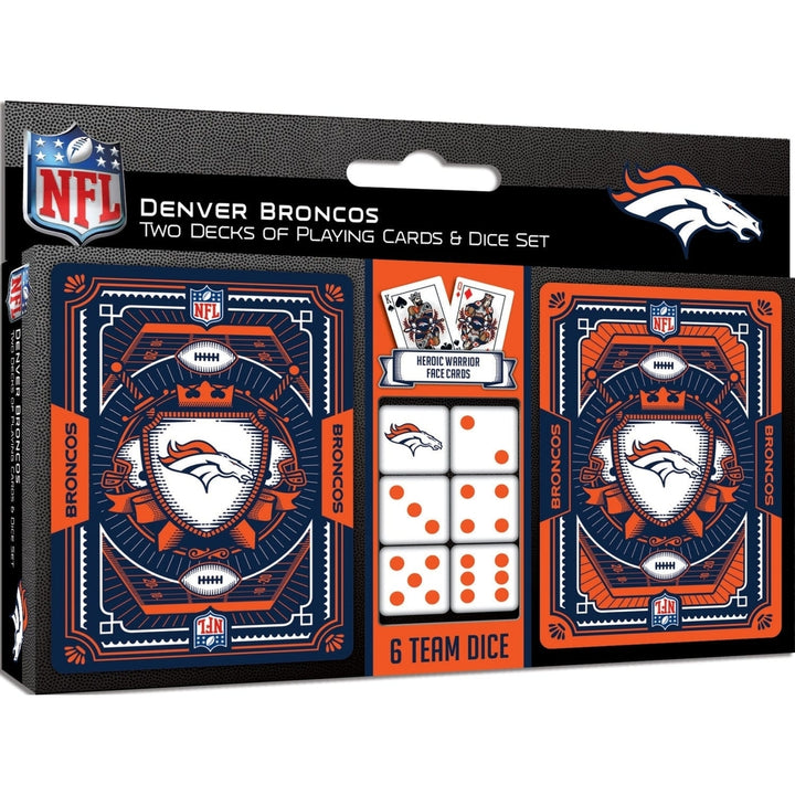 Denver Broncos Playing Cards and Dice Set Official NFL Casino Style 2-Pack Image 1