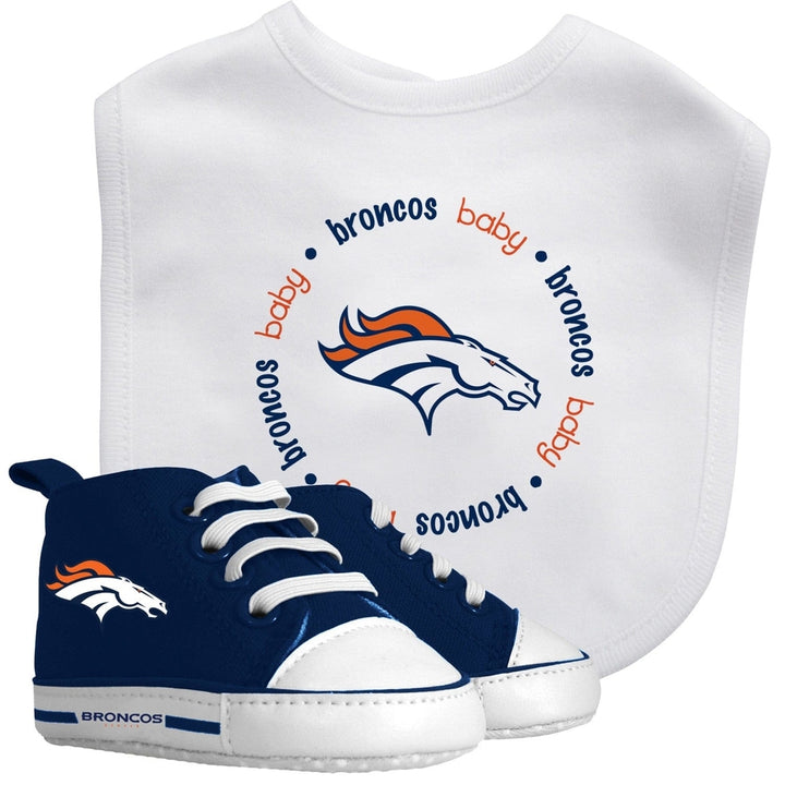 Denver Broncos Baby Gift Set Bib and Pre-Walkers Team Logo Cotton Slip-On Shoes Image 1