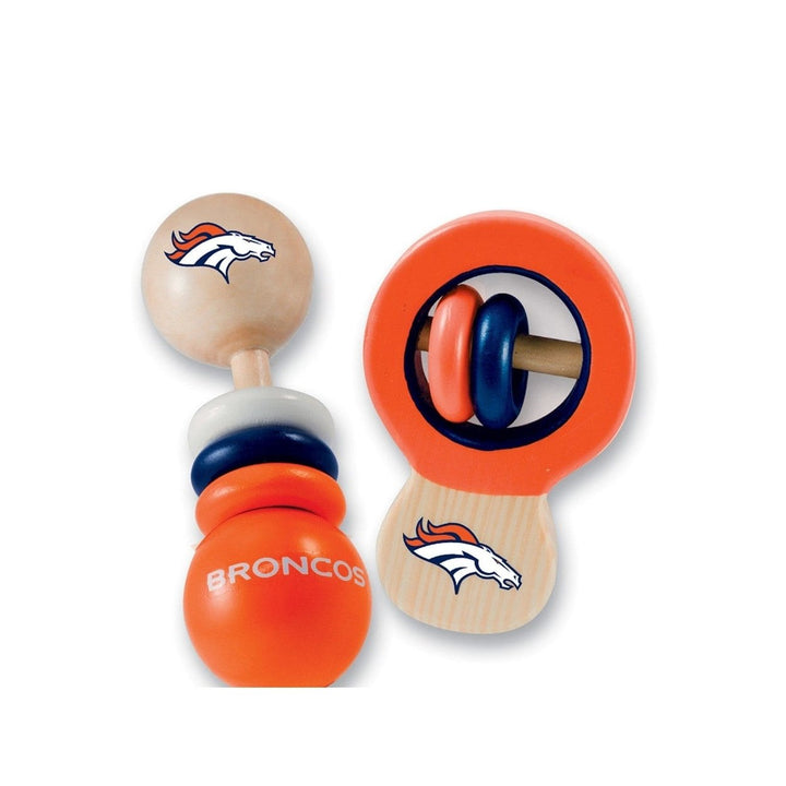 Denver Broncos Baby Rattles 2-Pack 100 Percent Baby Safe Real Wood Toys Image 1