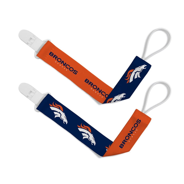 Denver Broncos Pacifier Clip 2 Pack NFL Team Logo Infant Accessories Image 1