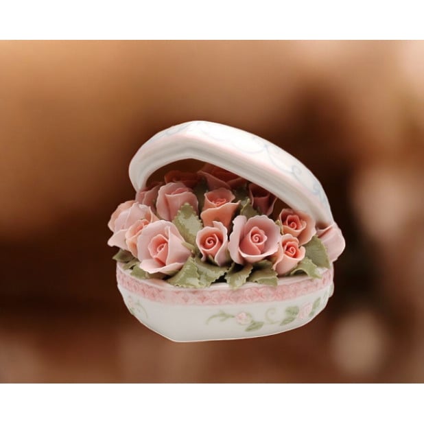 Ceramic Pink Rose Flower Bouquet Heart Box , Image 2