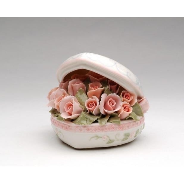 Ceramic Pink Rose Flower Bouquet Heart Box , Image 3