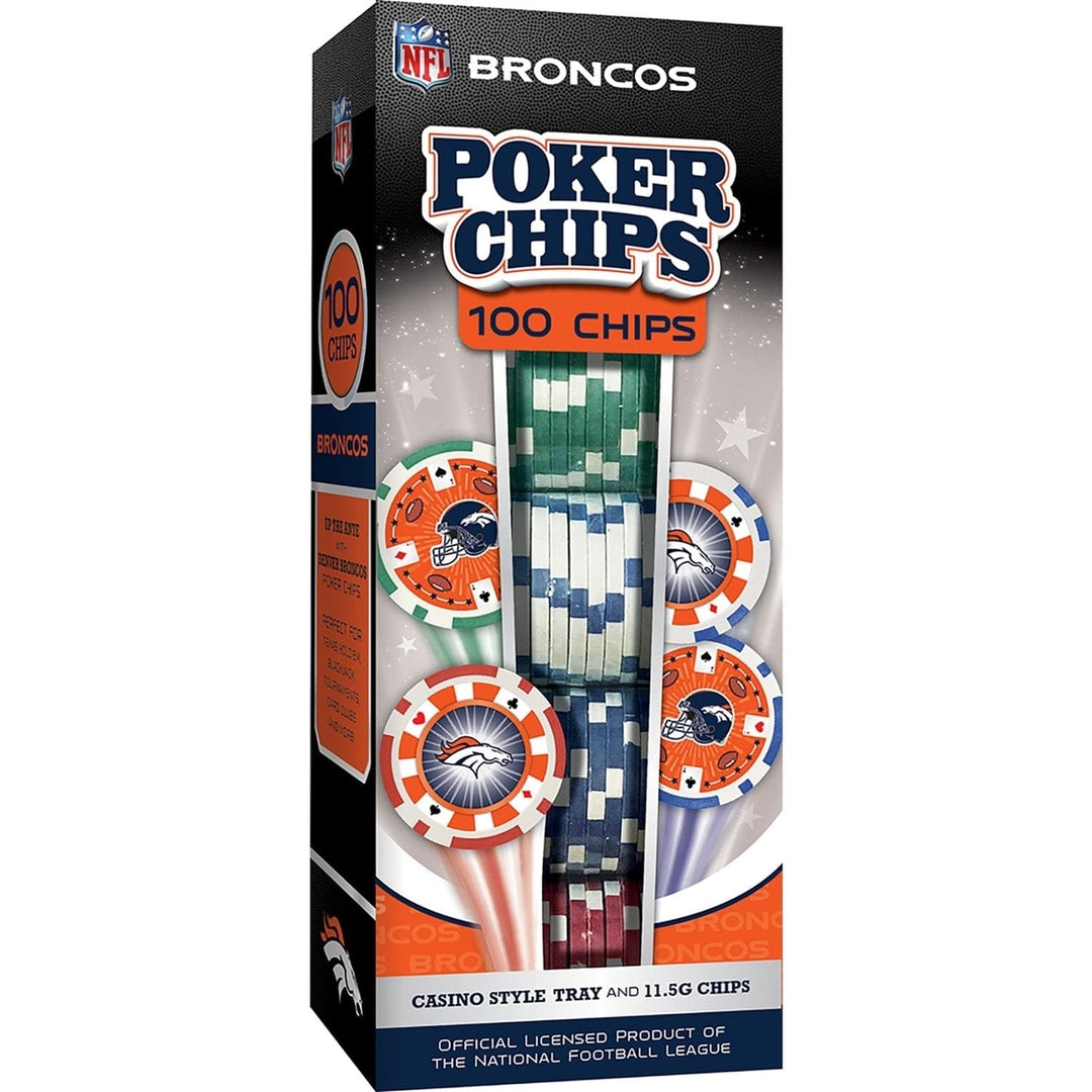 Denver Broncos 100 Piece Casino Poker Chip Set Officially Licensed NFL Image 1