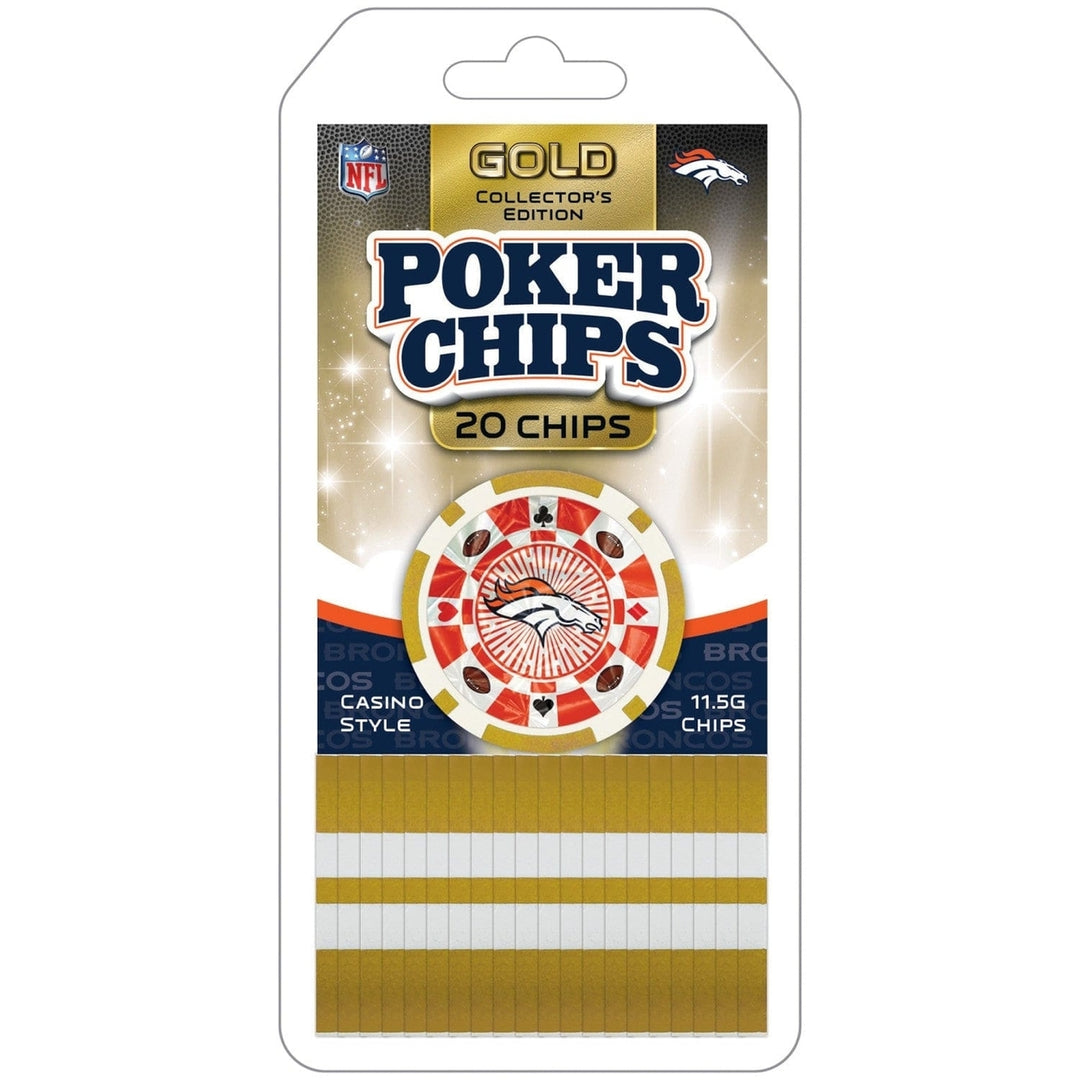 Denver Broncos Poker Chips Gold Collectors Edition 20 Piece Set NFL Gaming Image 1