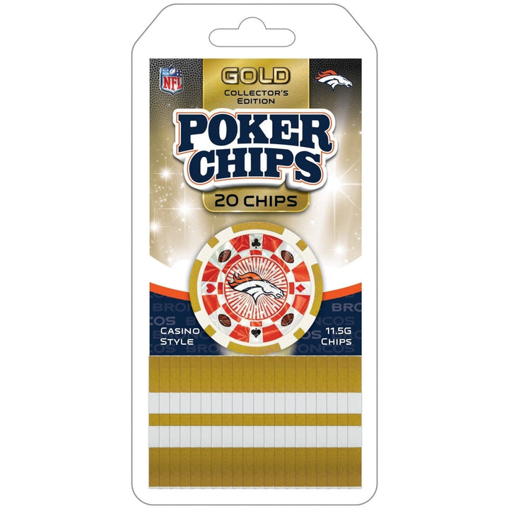 Denver Broncos Poker Chips Gold Collectors Edition 20 Piece Set NFL Gaming Image 1