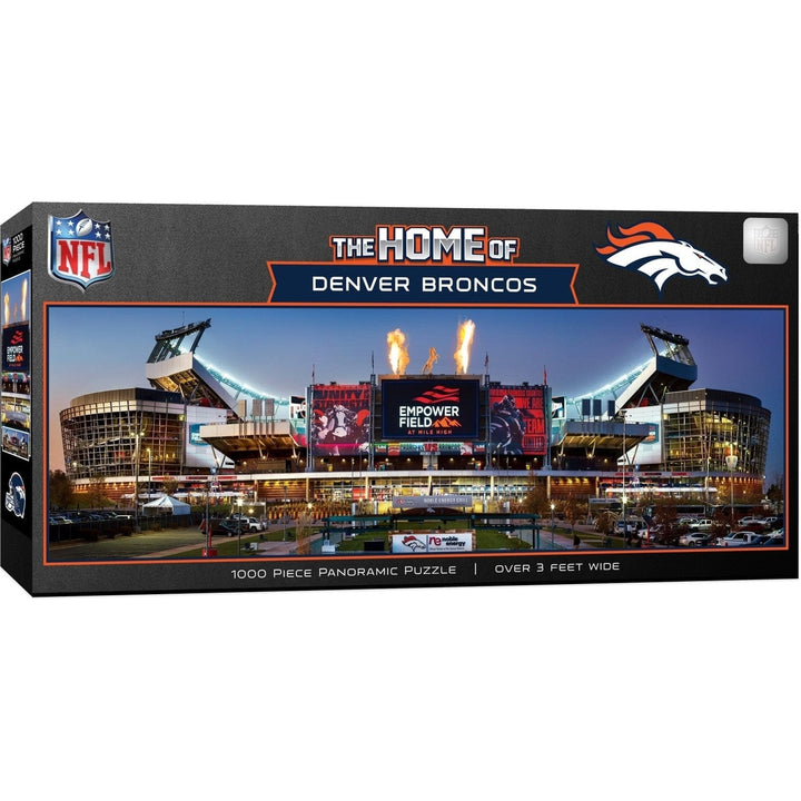 Denver Broncos 1000 Piece Jigsaw Puzzle Stadium View 13x39 Panoramic Made in USA Image 1