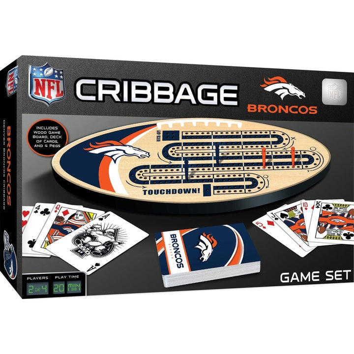 Denver Broncos Cribbage Game Set Football Board with Team Logos Yardage Pegs Image 1