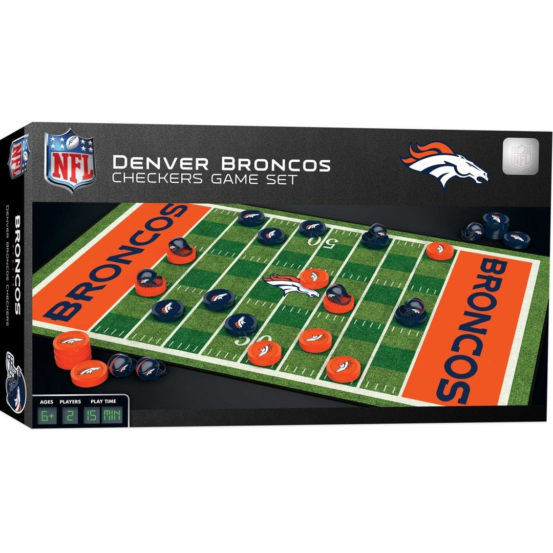 Denver Broncos Checkers Board Game NFL Officially Licensed 24 Pieces 13x21 Inch Image 1