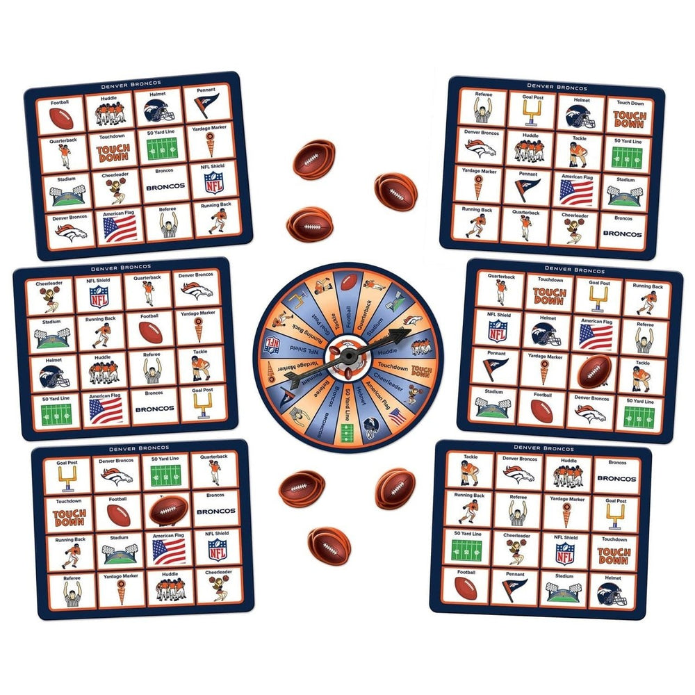 Denver Broncos Bingo Game NFL Family Fun Spinner 6 Boards 84 Tokens Ages 3+ Image 2