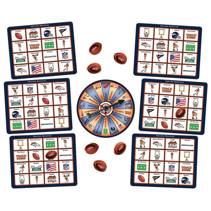 Denver Broncos Bingo Game NFL Family Fun Spinner 6 Boards 84 Tokens Ages 3+ Image 2