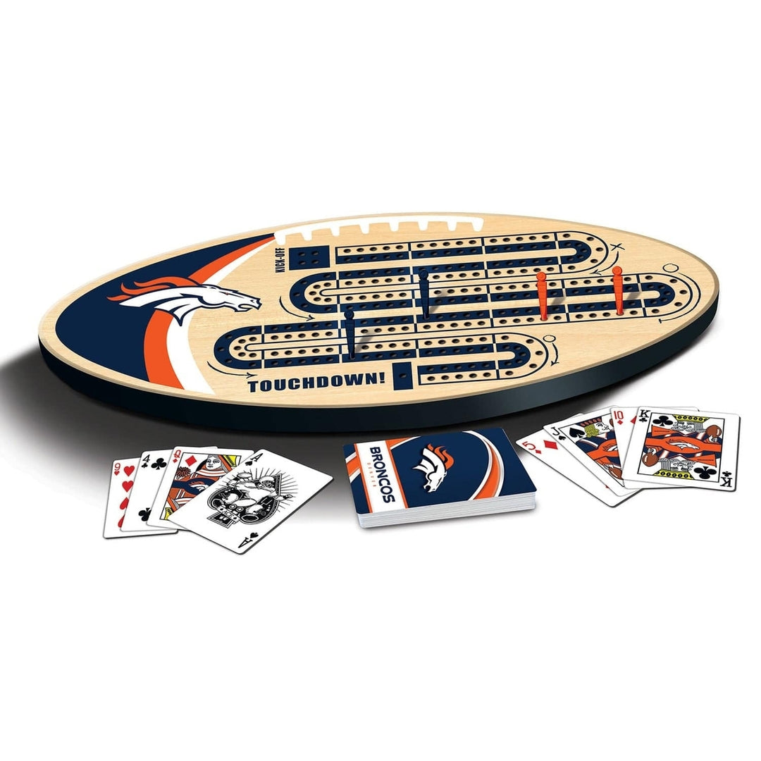 Denver Broncos Cribbage Game Set Football Board with Team Logos Yardage Pegs Image 2