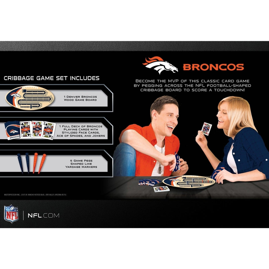 Denver Broncos Cribbage Game Set Football Board with Team Logos Yardage Pegs Image 3