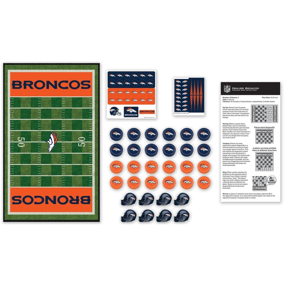 Denver Broncos Checkers Board Game NFL Officially Licensed 24 Pieces 13x21 Inch Image 2