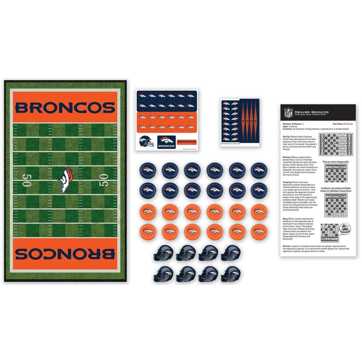 Denver Broncos Checkers Board Game NFL Officially Licensed 24 Pieces 13x21 Inch Image 2