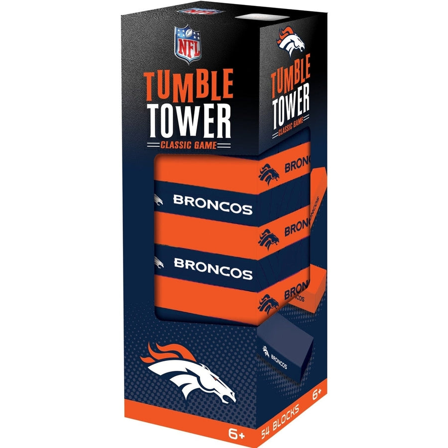 Denver Broncos Tumble Tower Game 54 Wooden Blocks NFL Team Challenge Toy Image 1