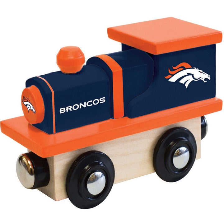 Denver Broncos Toy Train Engine Wooden NFL Compatible with 1 inch Tracks Image 1