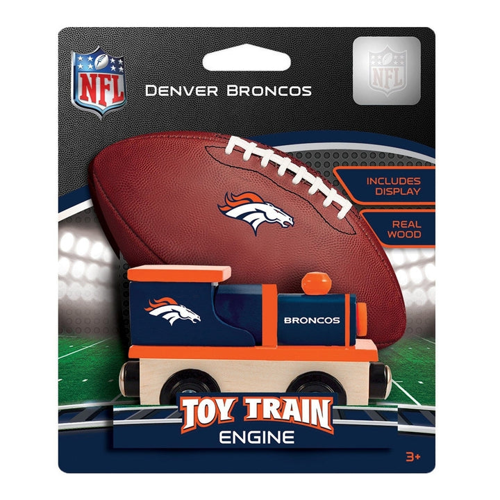 Denver Broncos Toy Train Engine Wooden NFL Compatible with 1 inch Tracks Image 2