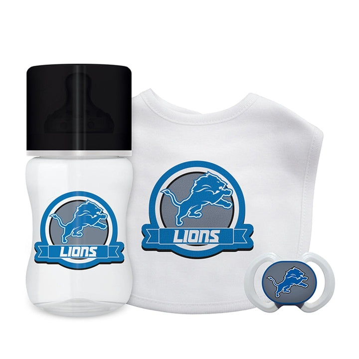 Detroit Lions 3-Piece Baby Gift Set Unisex BPA-Free Bottle Bib Pacifier Image 1