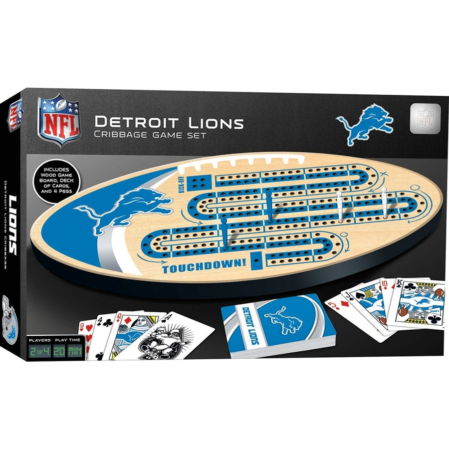 Detroit Lions Cribbage Game Set NFL Licensed Wood Board Football Design Image 1