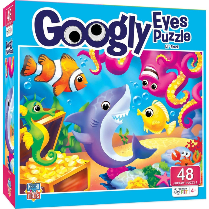 Googly Eyes Lil Shark 48 Piece Kids Jigsaw Puzzle with Wiggly Eyes Underwater Scene Image 1