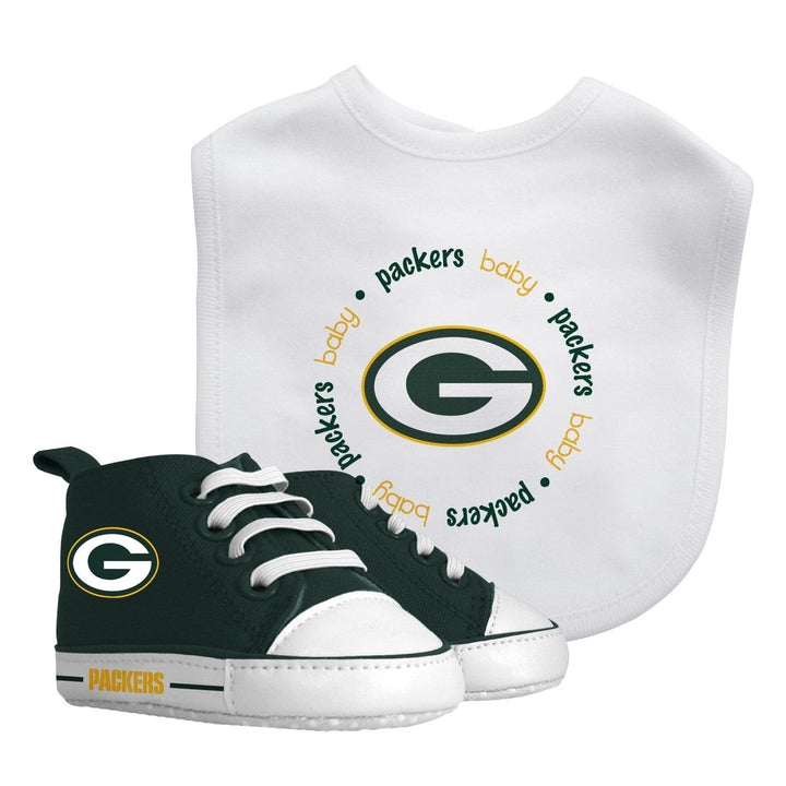 Green Bay Packers Baby Gift Set 2 Piece Bib Pre-Walkers Unisex Cotton Shoes Image 1