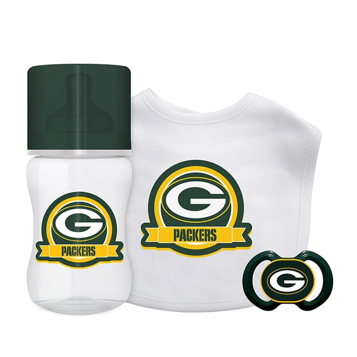 Green Bay Packers Baby Gift Set 3-Piece BPA-Free Pacifier Bottle Bib Image 1