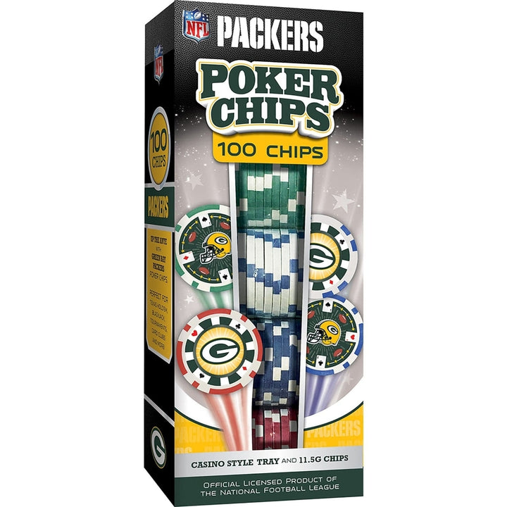 Green Bay Packers 100 Piece Casino Style Poker Chips NFL Heavy Duty Poker Set Image 1