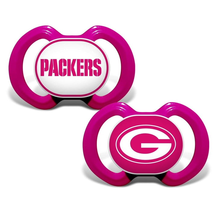 Green Bay Packers Pink Pacifier 2-Pack NFL Baby Soothers BPA-Free 3 Months+ Image 1