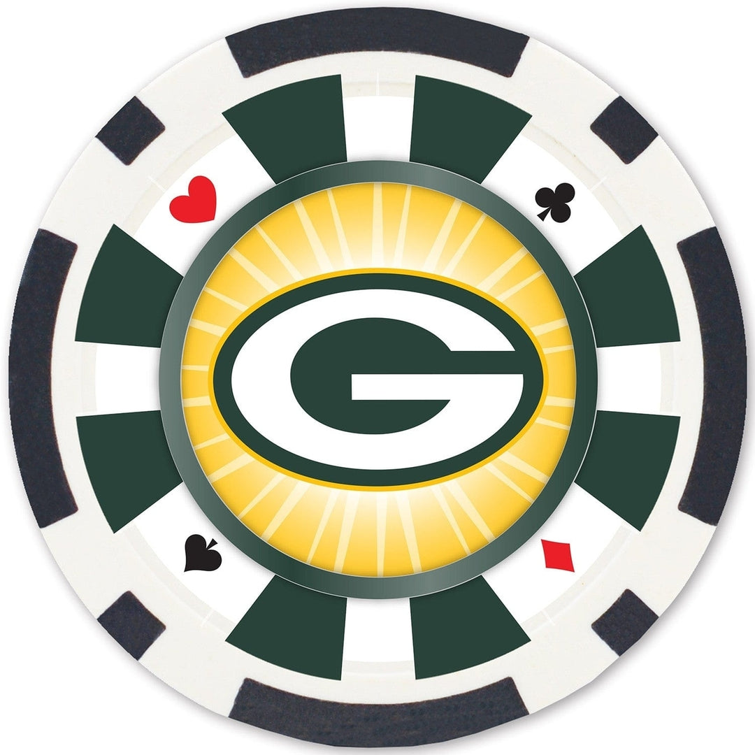 Green Bay Packers 100 Piece Casino Style Poker Chips NFL Heavy Duty Poker Set Image 3