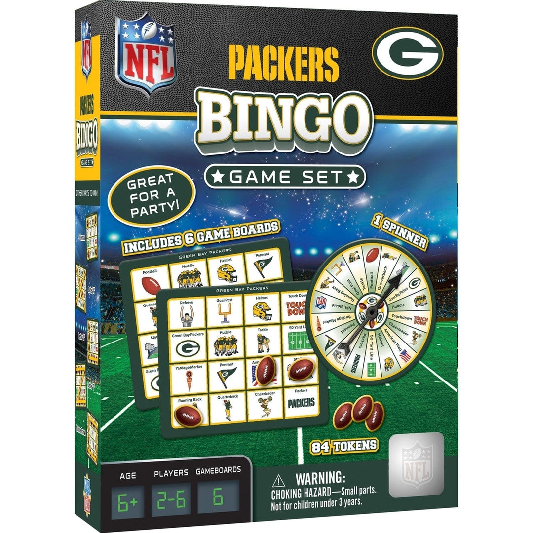 Green Bay Packers Bingo Game NFL Family Fun with 6 Boards and 84 Tokens Image 1