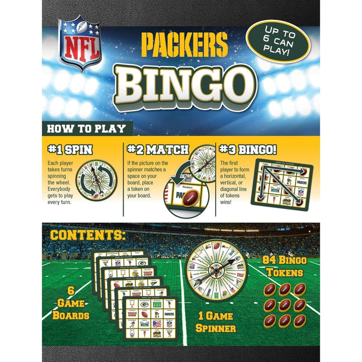 Green Bay Packers Bingo Game NFL Family Fun with 6 Boards and 84 Tokens Image 3