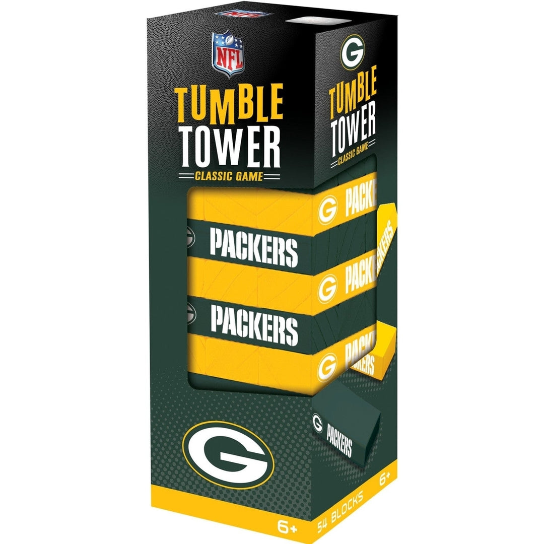 Green Bay Packers Tumble Tower Game 54 Wooden NFL Blocks Classic Stacking Fun Image 1