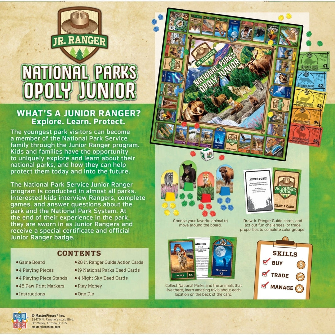 National Parks Opoly Junior Board Game Family Fun Adventure Kids Ages 5+ Image 3