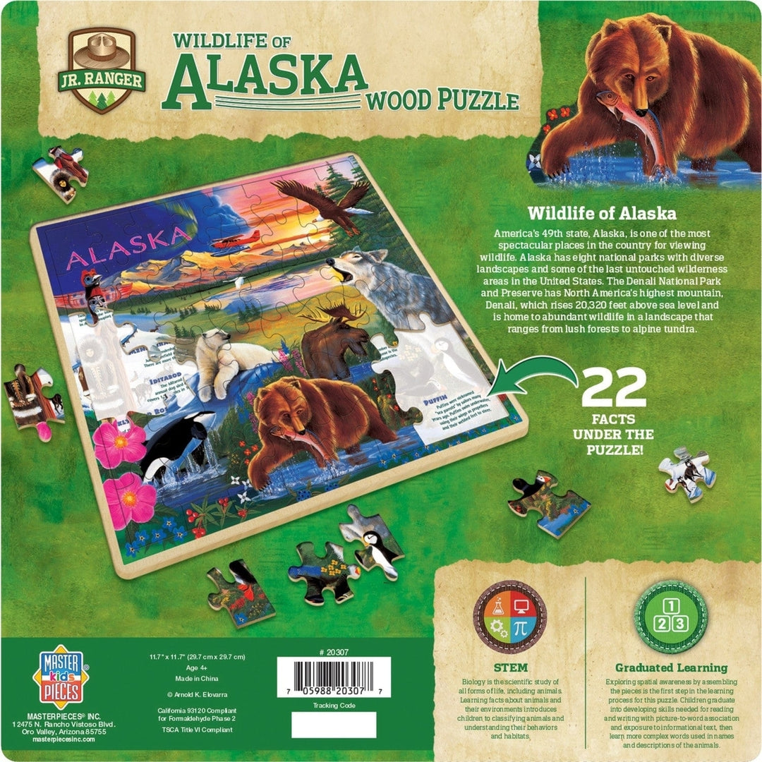 Jr. Ranger Alaska Wildlife 48pc Wood Jigsaw Puzzle with Fun Facts for Kids Image 3