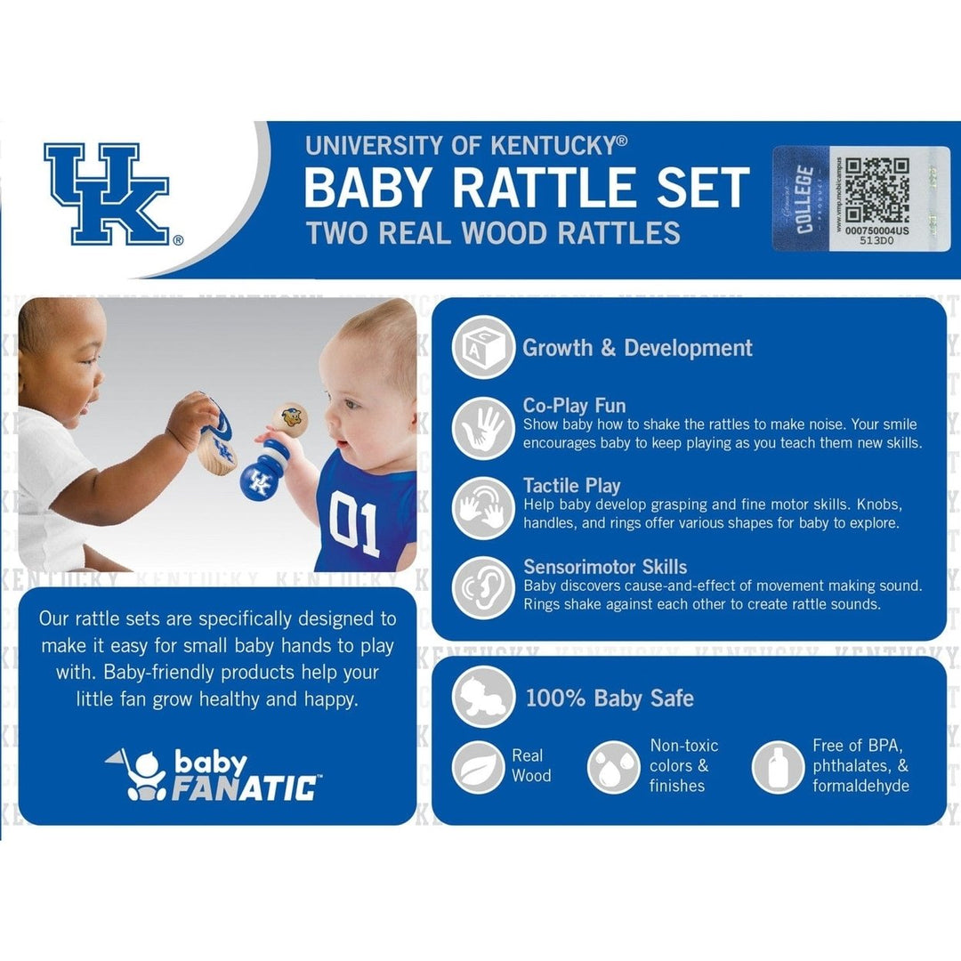 Kentucky Wildcats Baby Rattles 2-Pack Non-Toxic Wood Toys for Infants Image 3