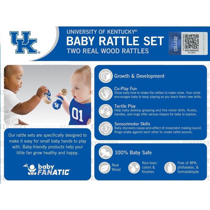 Kentucky Wildcats Baby Rattles 2-Pack Non-Toxic Wood Toys for Infants Image 3