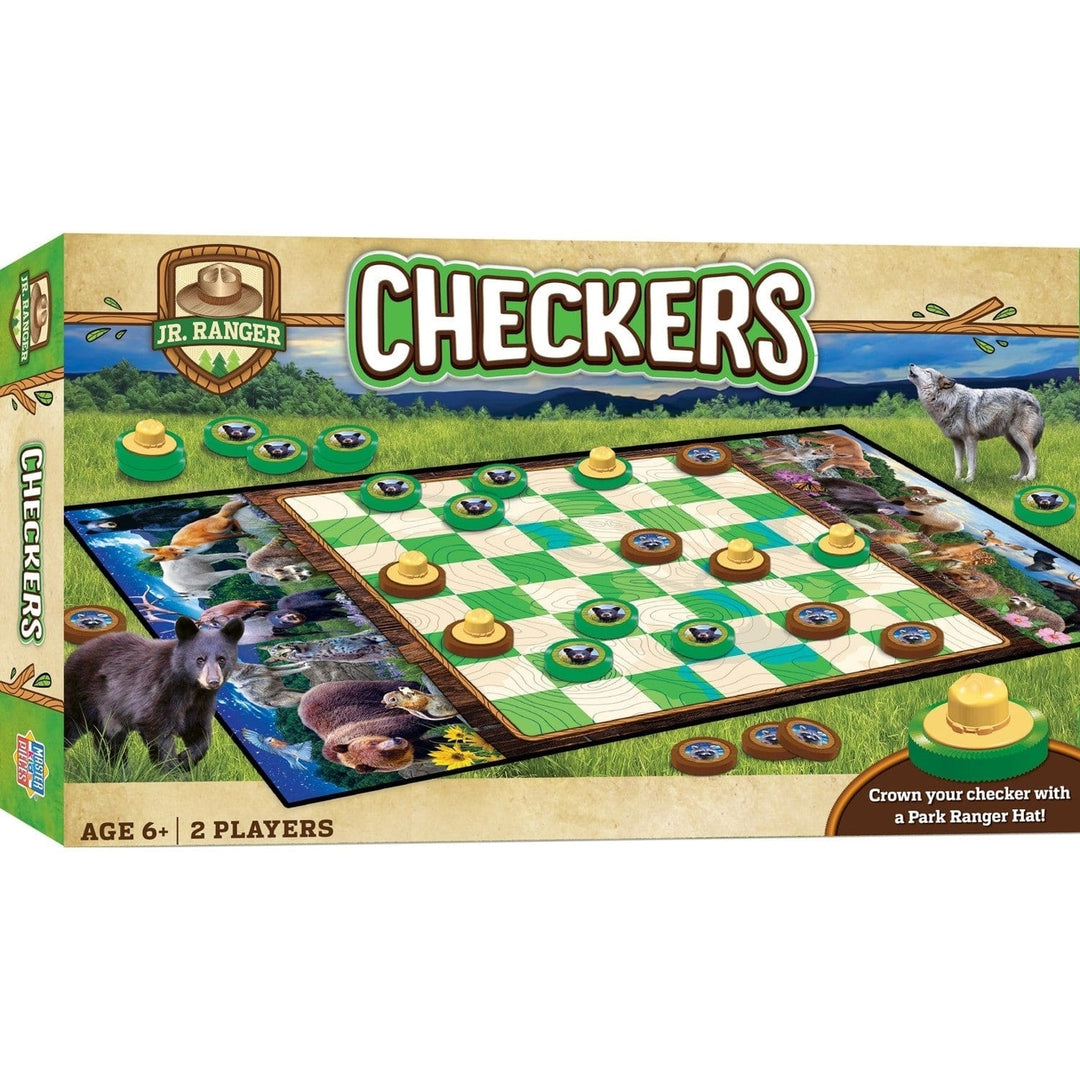 National Parks Jr. Ranger Checkers Board Game Green Orange Animal Pieces 2 Players Image 1