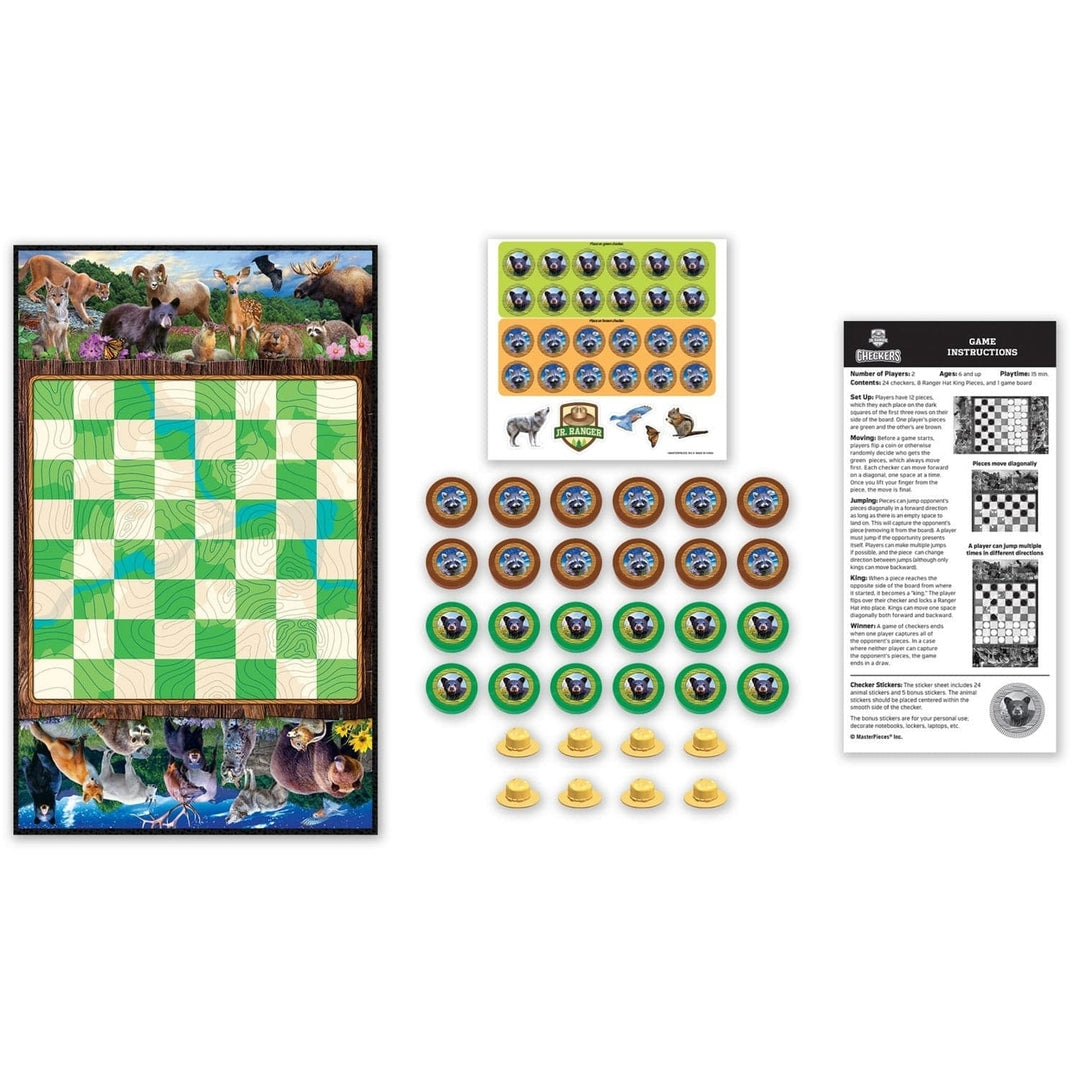 National Parks Jr. Ranger Checkers Board Game Green Orange Animal Pieces 2 Players Image 2