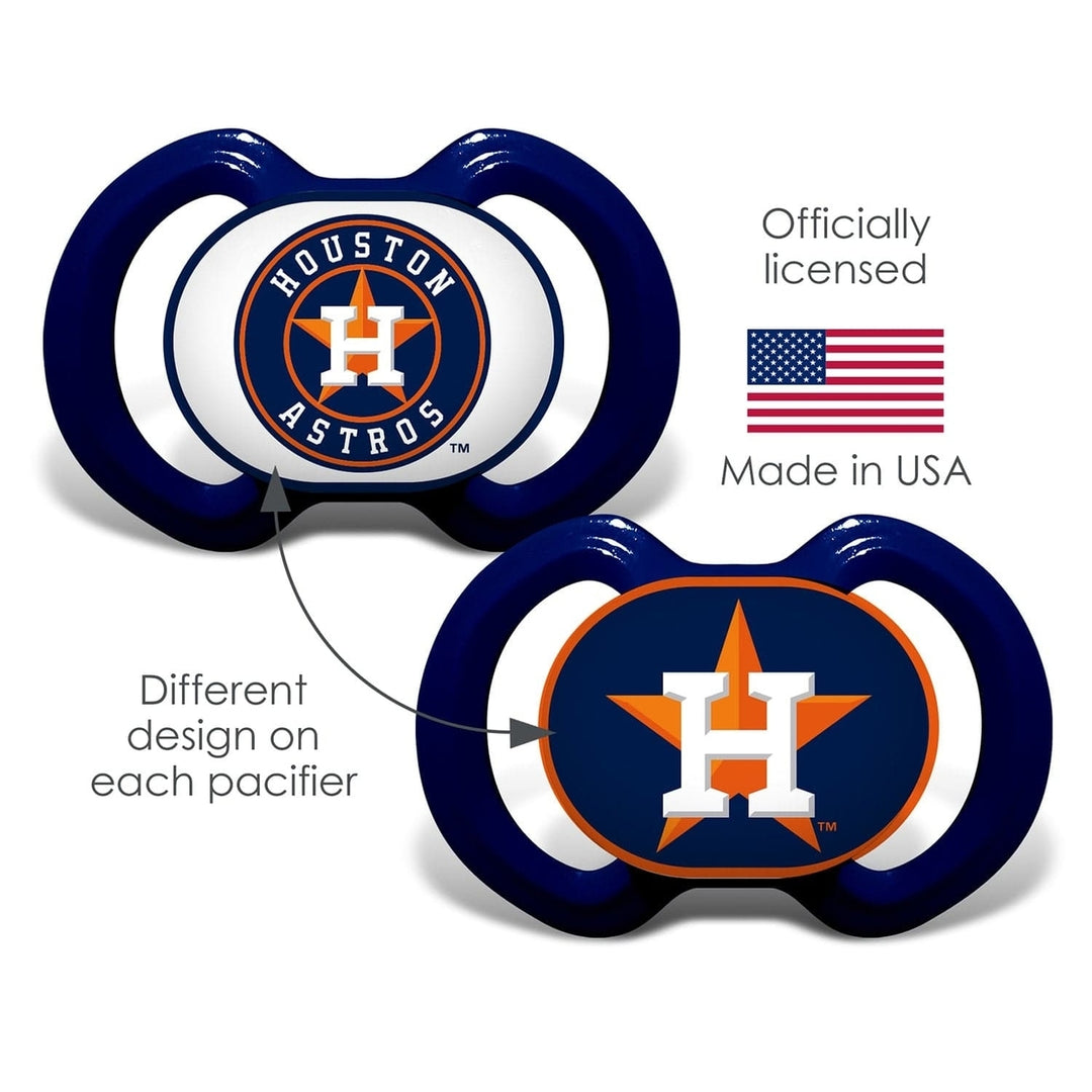 Houston Astros Pacifiers 2-Pack MLB Baby Soothe Silicone BPA-Free 3 Months+ Image 3