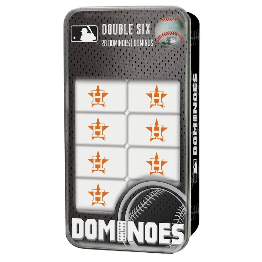 Houston Astros Dominoes Set Officially Licensed Collectible Tin 28 Piece Resin Image 1