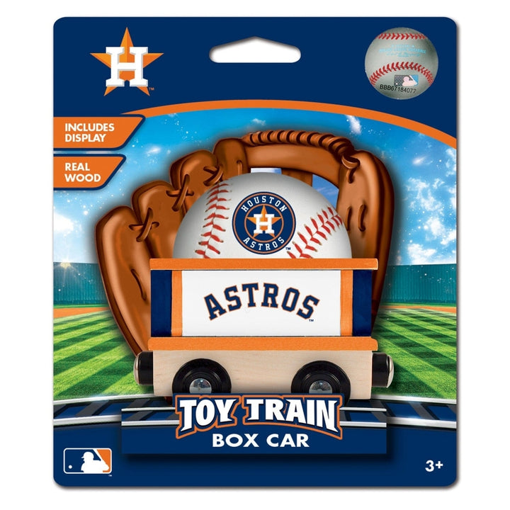 Houston Astros Wooden Toy Train Box Car with Team Logo and Colors Ages 3+ Image 2